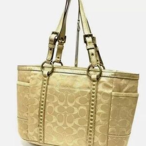 Coach Vintage Y2k Gold Gallery Signature Metallic Studded Tote Shoulder Hand Bag